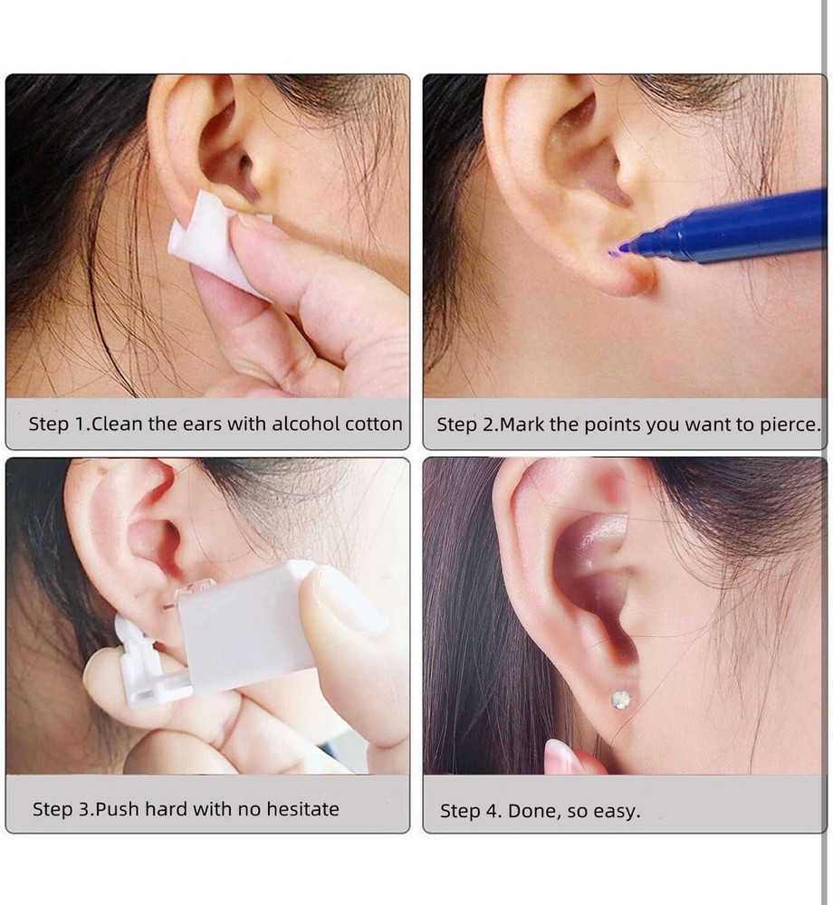2 Packs Disposable Self Ear Piercing Gun Kit Safety Tool with 5mm Earring Studs