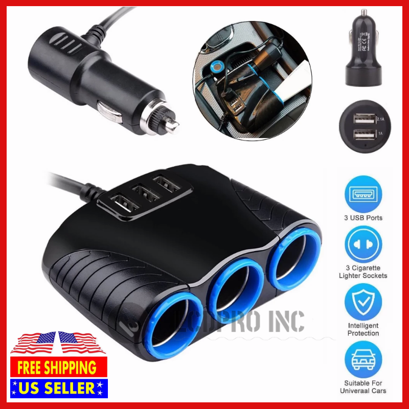 Car 12V Cigarette Lighter Socket Splitter 3.1A USB Charger Power Adapter Outlet