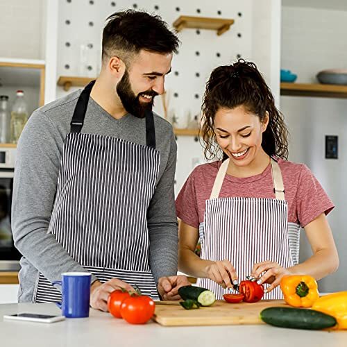 2 Pack Apron, Cotton Cooking Kitchen Aprons, Adjustable Bib Apron with 2