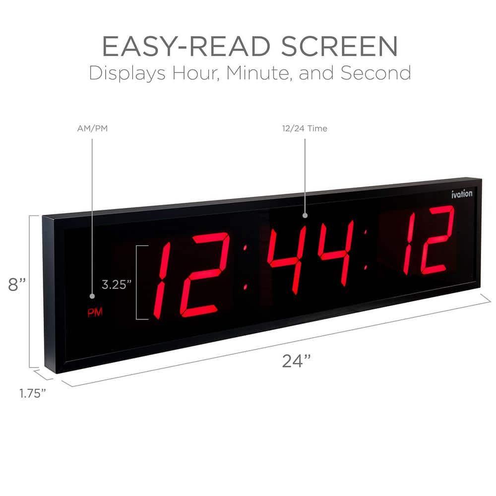 Ivation 24 in. Large Digital Wall Mount Clock LED Digital Clock with Remote Red