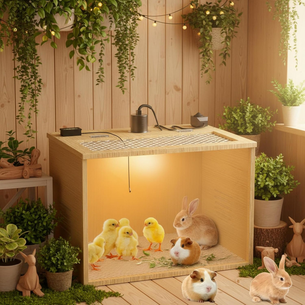 Brooder Box for Chicks, 16 Inch Wooden Chicken Brooder Box with 75W Heat Lamps,