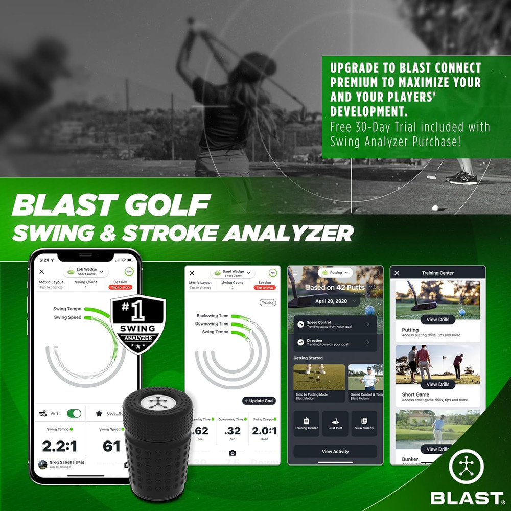 Blast Motion Golf Swing & Stroke Analyzer - Real-time Feedback, Swing Metrics, S