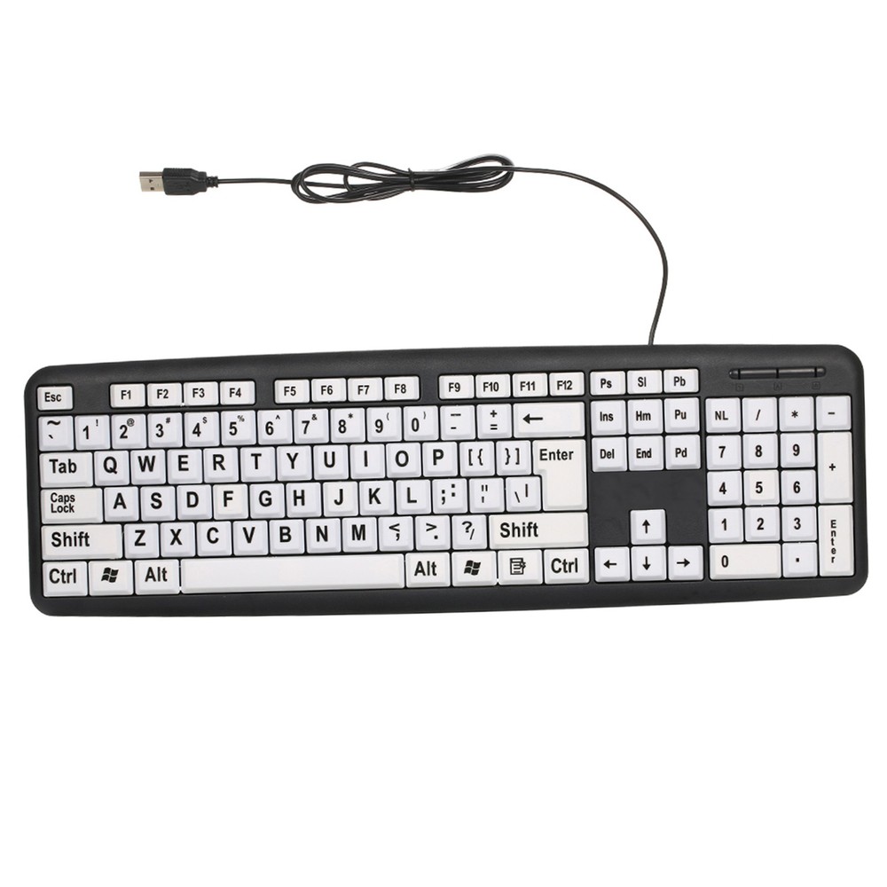 USB Wired Keyboard For Low Users With Large White Keys Black VUSW