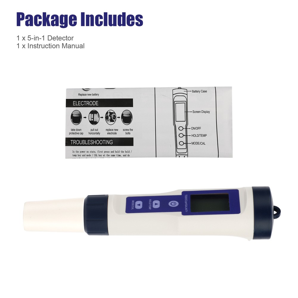 5in1 LCD Digital PH/TDS/EC/Salinity/Temperature Water Quality Meter Tester Tool
