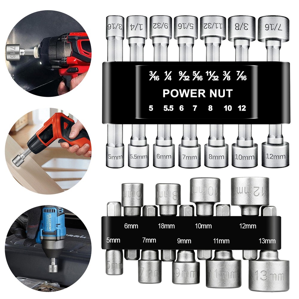 23pcs Power Nut Driver Drill Bit Set Socket Bit Adapter Metric & SAE Socket