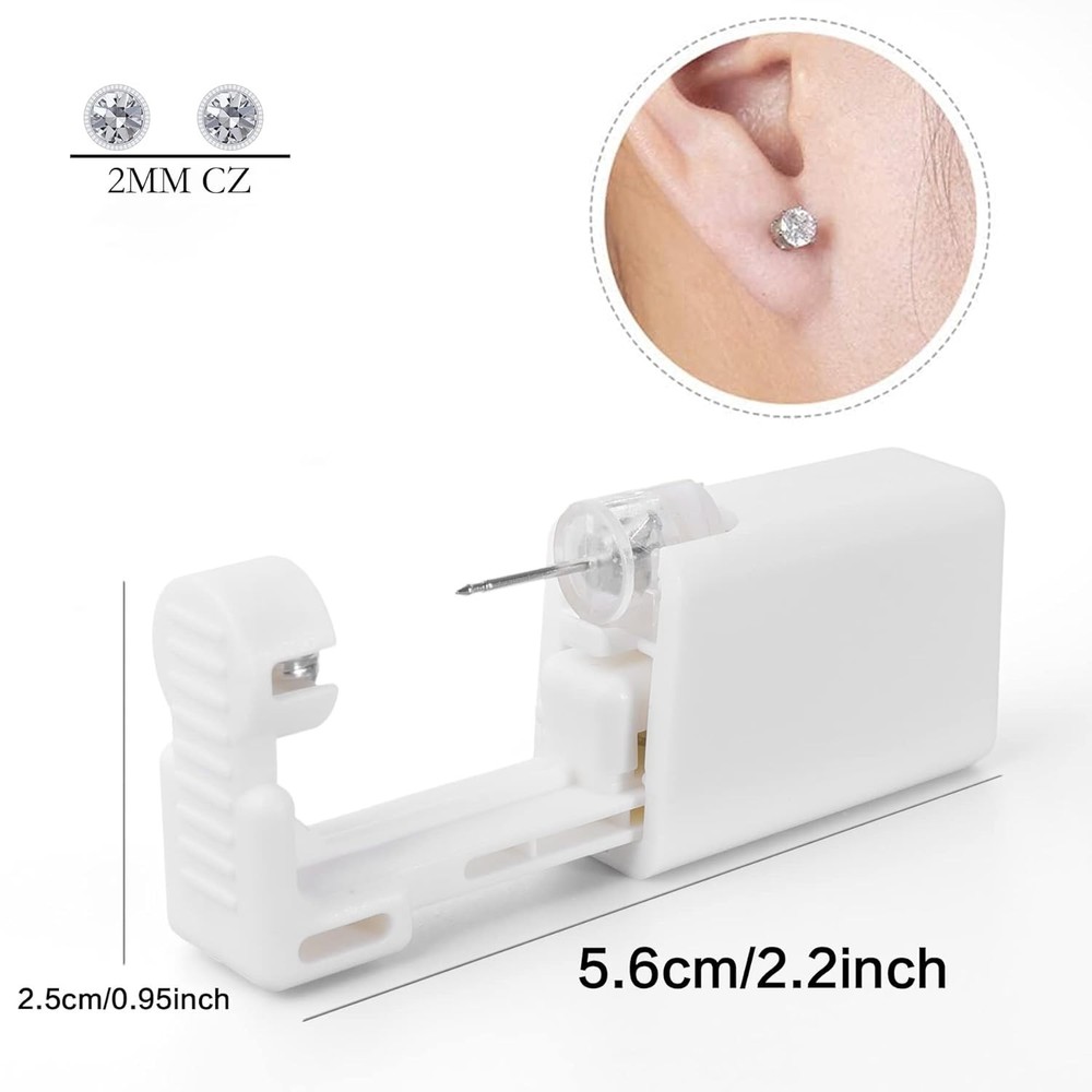 Complete Ear Piercing Kit: 2 Disposable Guns & 2MM CZ Studs for Safe At-Home Use