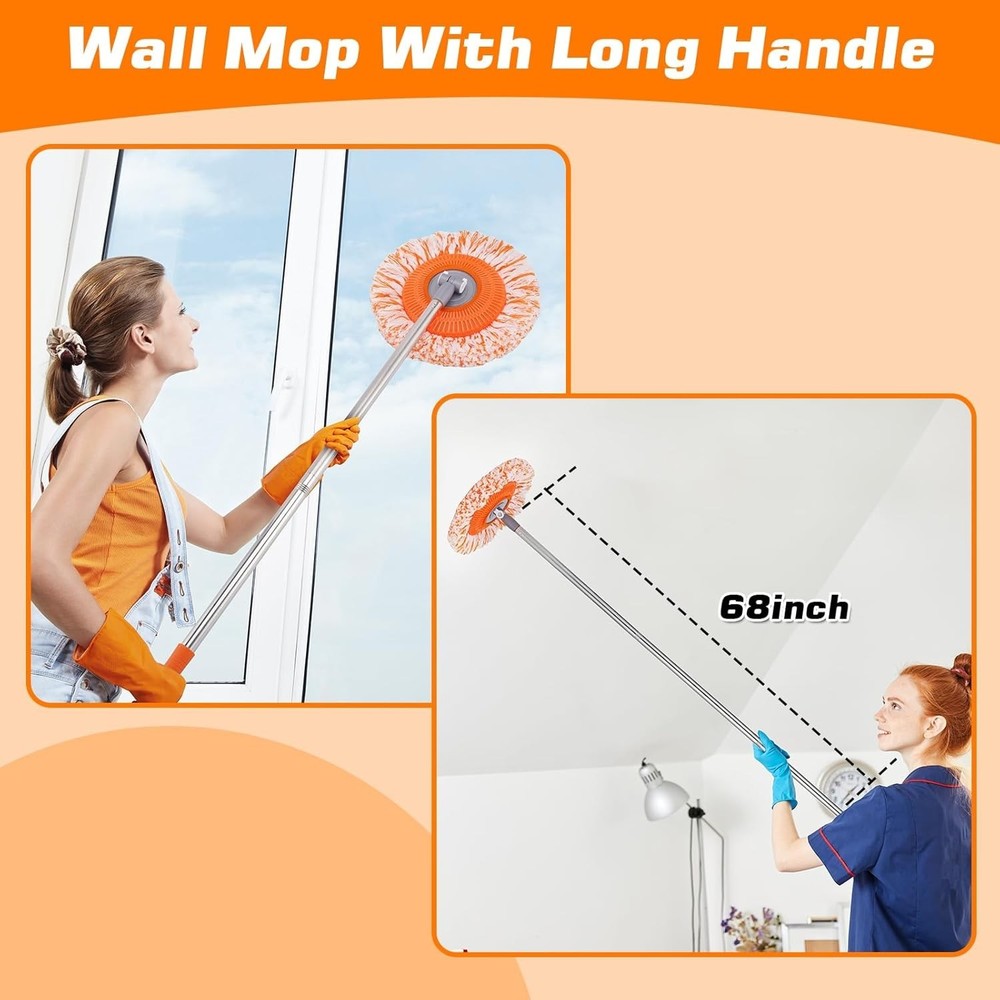 Professional-Grade 68-Inch Wall Mop with Microfiber Head for Maximum Cleanliness