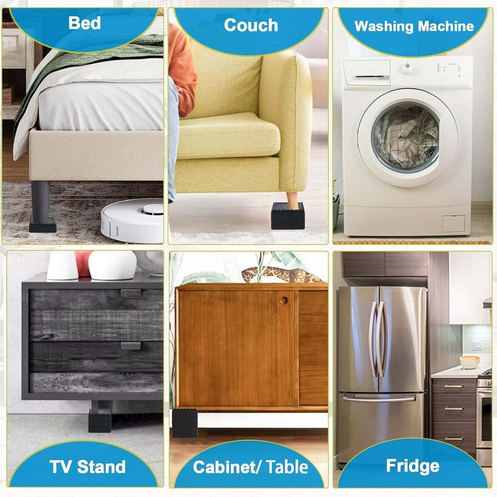 Adjustable Bed Risers 1" Stackable Furniture Lift Blocks | Heavy Duty 4-Pack