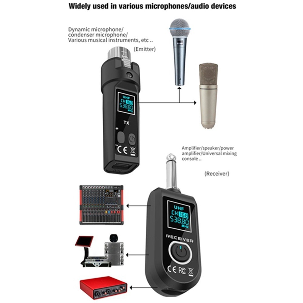 UHF Microphone Converter System XLR Transmitter and Microphone Receiver9246
