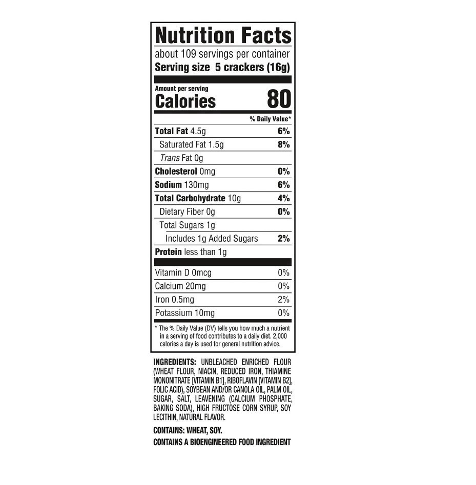 Ritz Original Crackers 18 Stacks Cracker & Crispbread Wheat Soy Bioengineered