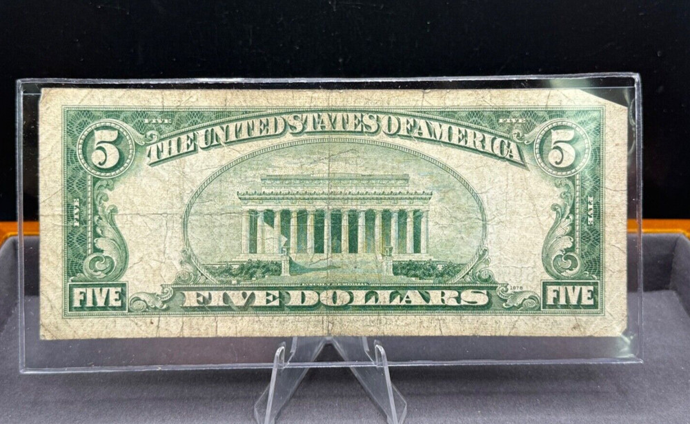 1934 D Five DOLLAR SILVER CERTIFICATE $5 Note Bill CIRCULATED