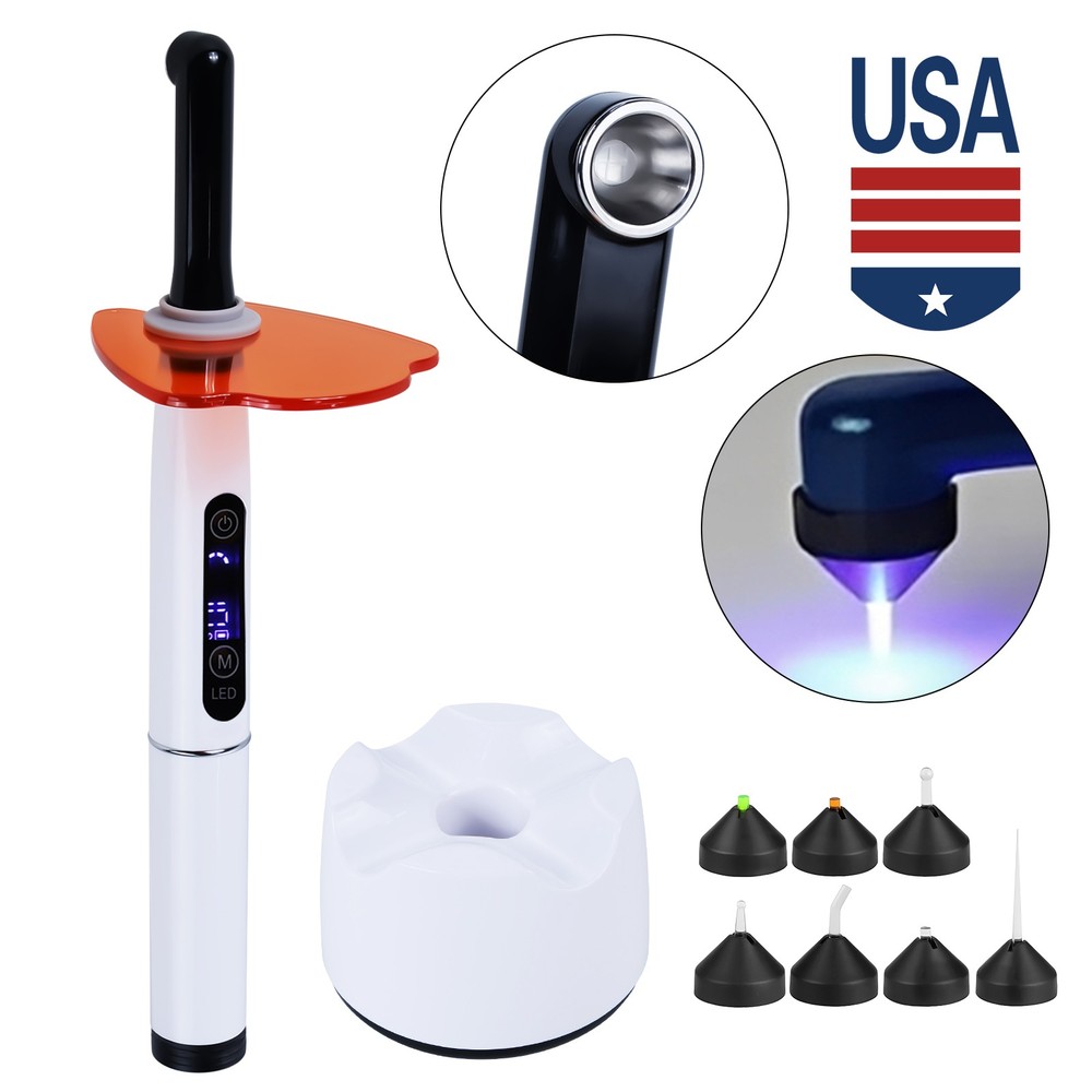 Dental Curing Light 2500mW/cm² with 7 Lens Tips, 1-Second Fast Cure, 1 Set