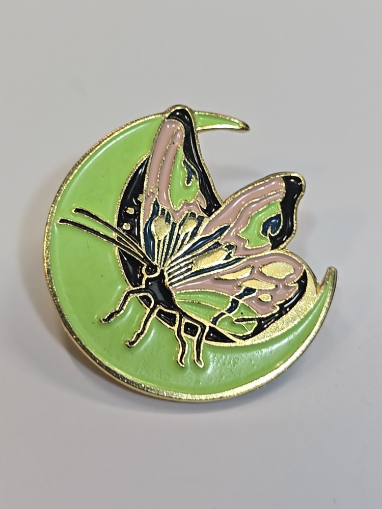 Moth On Green Half Moon Lapel Pin