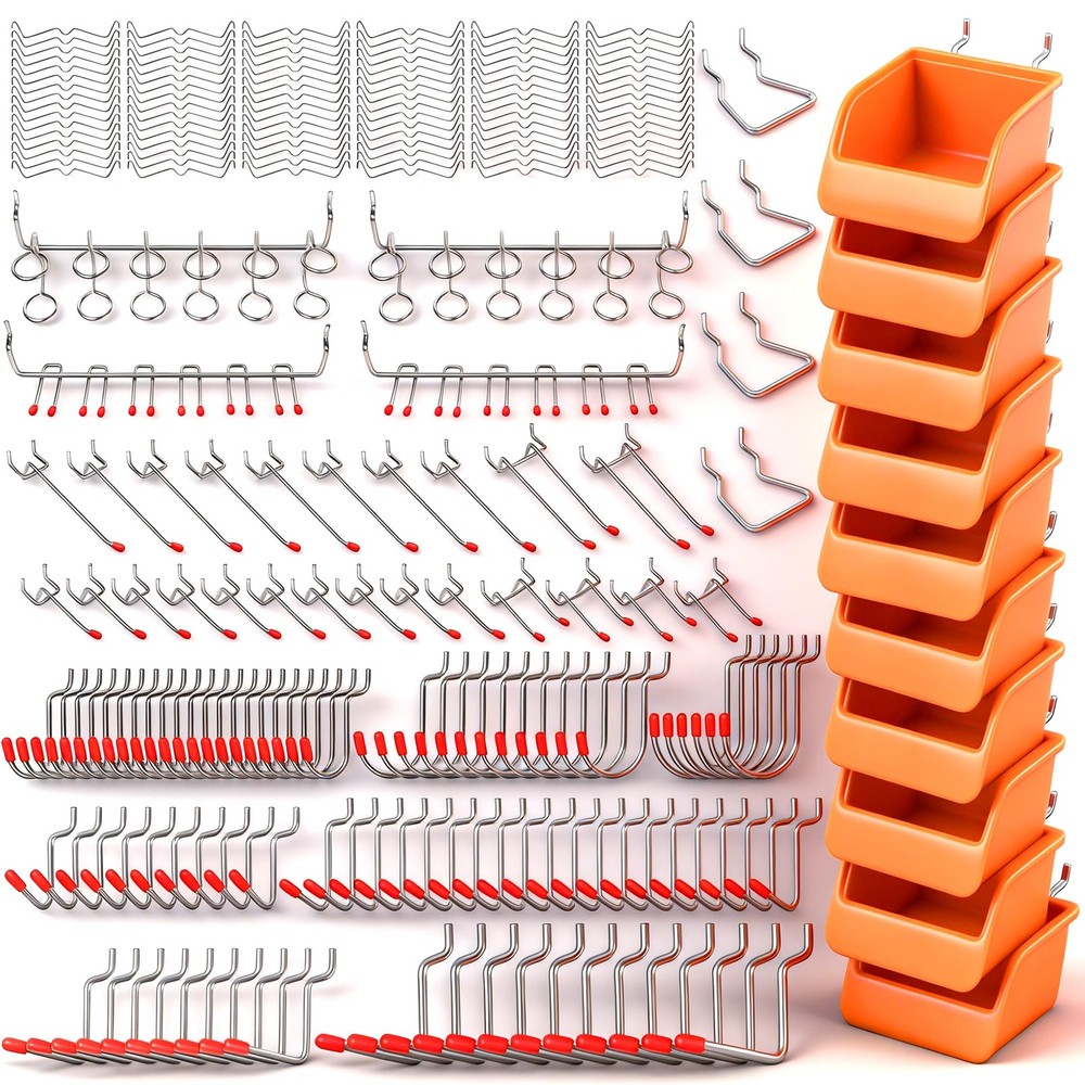 238 PCS Pegboard Hooks Assortment Kit – 16 Types Heavy Duty Pegboard with Bin...