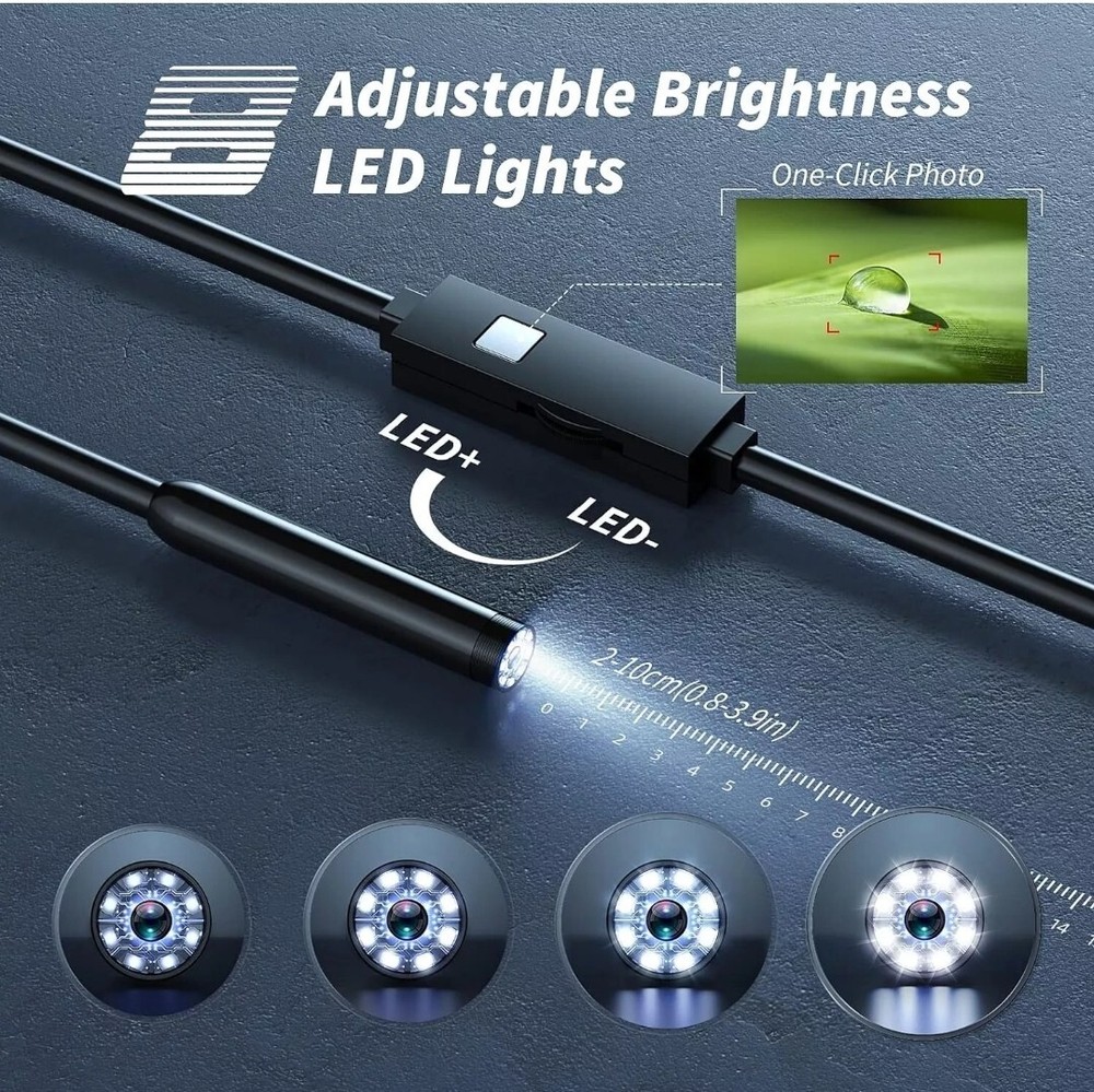 Endoscope Camera with Light, 1920P HD Borescope Tools with 8 Adjustable LEDs
