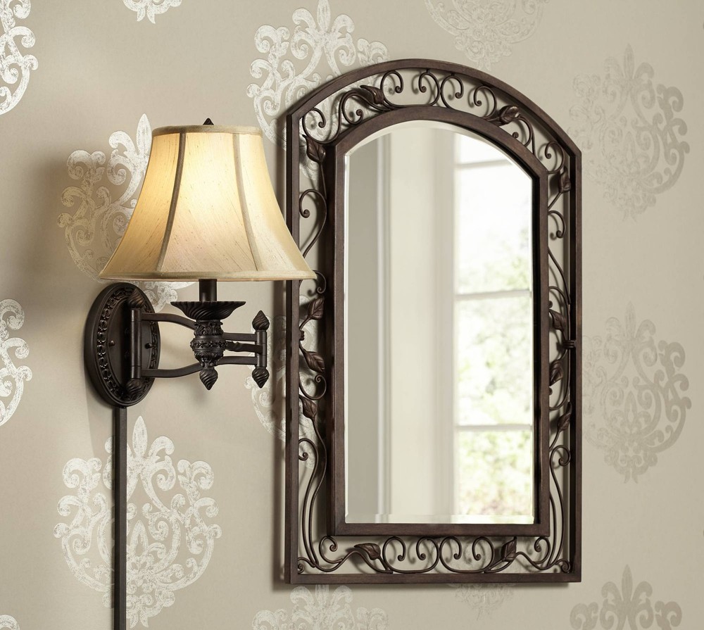 Eden Park Arch Vanity Wall Mirror Rustic Beveled Bronze Openwork Frame 25" Wide
