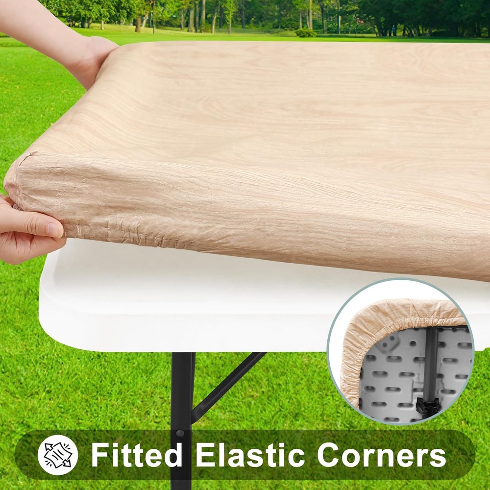 Rectangle Table Cloth Cover, Waterproof Elastic Fitted Picnic Tablecloth for ...