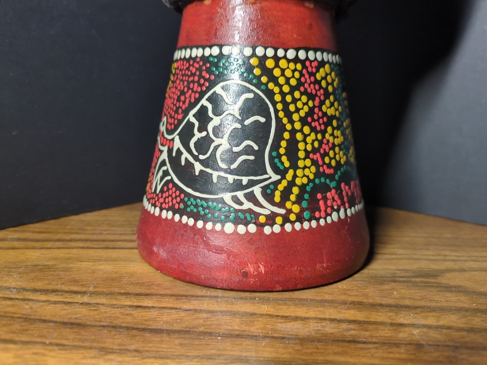 10" Djembe Drum Hand Painted Multicolored Dot Aborigine With Turtle Pattern