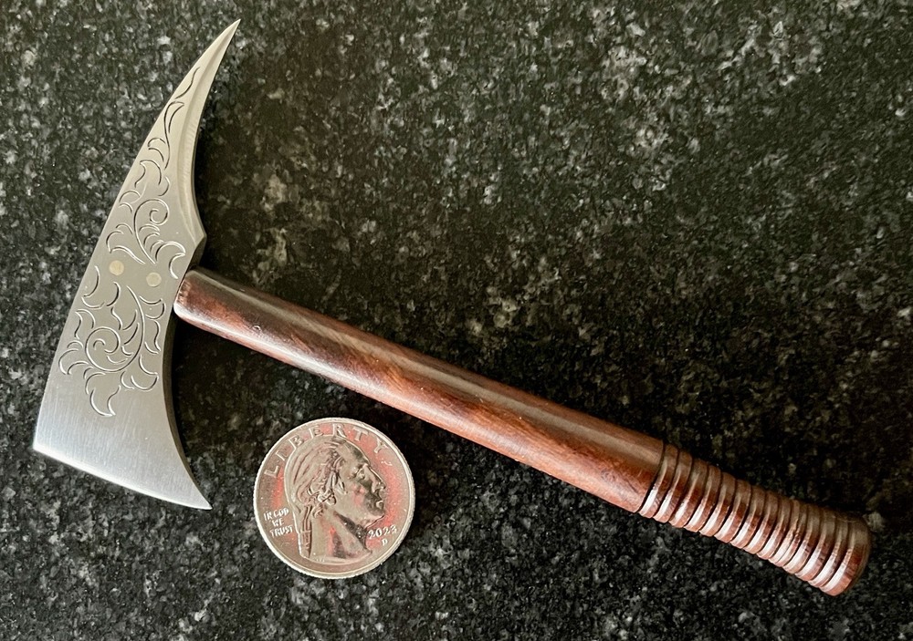 Custom Miniature Battle Axe, Hatchet, Tomahawk, Wood Handle, Engraved Blade
