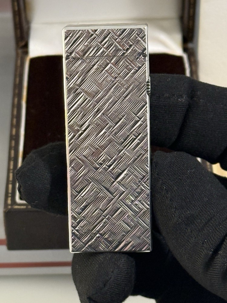 Vintage Dunhill Rollagas Silver Plated Lighter Textured Pattern Boxed