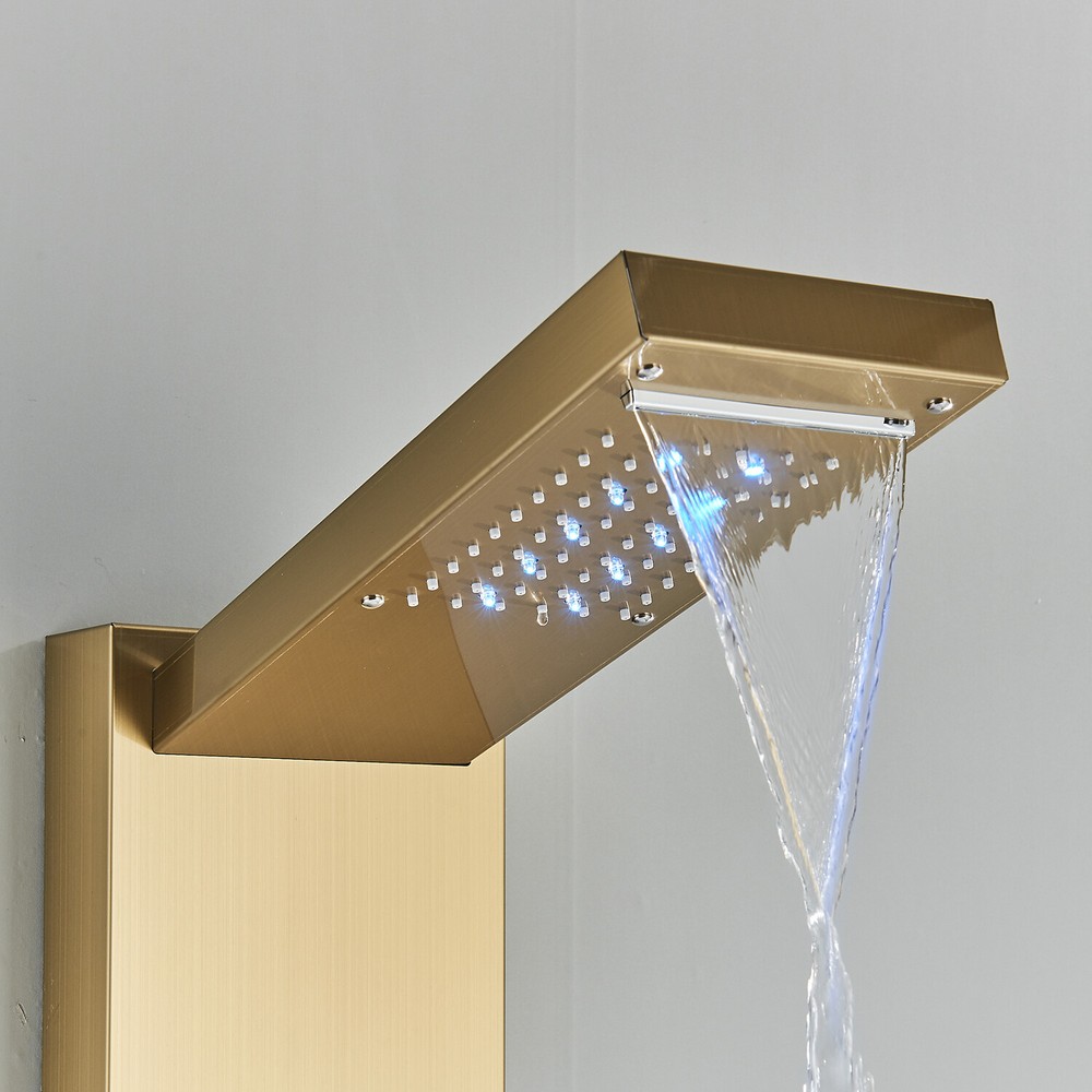 LED Shower Panel Tower System Rain&Waterfall Massage Jet Spraye Brushed Gold