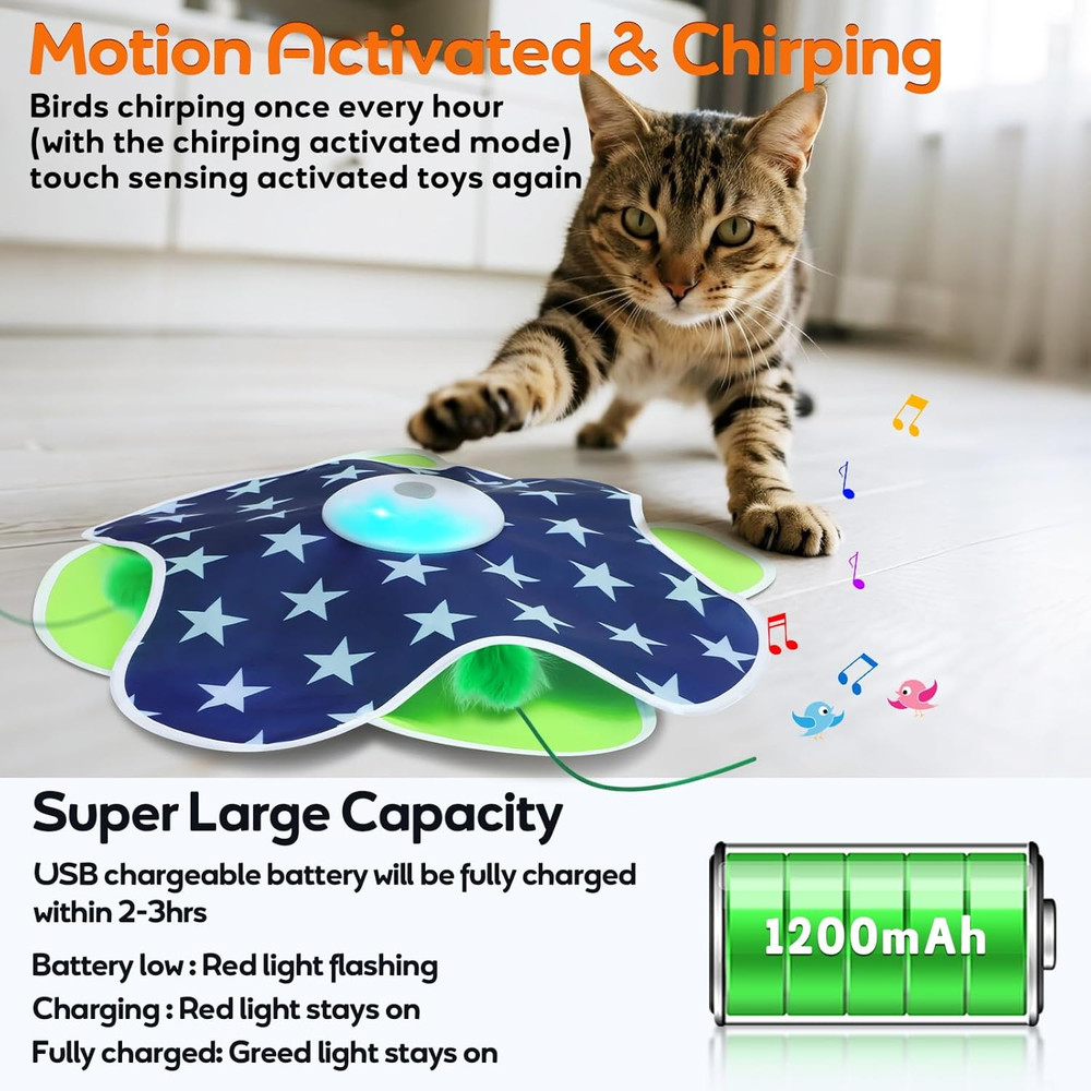 Interactive Cat Toys Moving Feather Concealed in Mat Rechargeable Exercise Bored