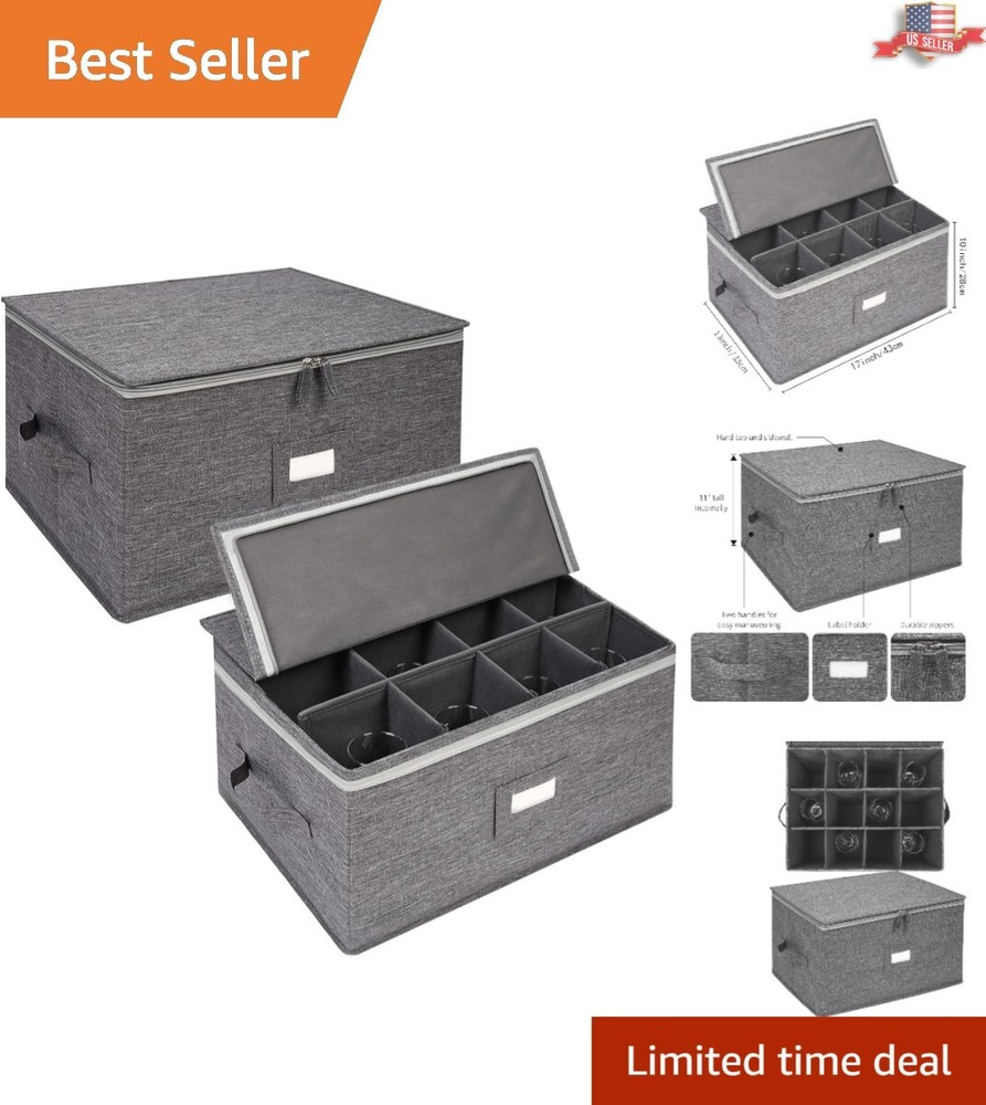Heavy-Duty Stemware Storage Cases - Protects Glassware, Stackable - Holds 12