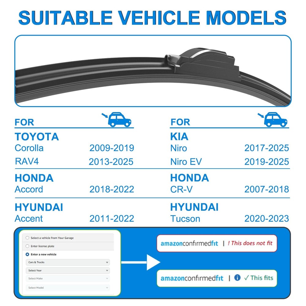Premium Windshield Wipers Set for 20092019 Corolla & 20132025 RAV4""
