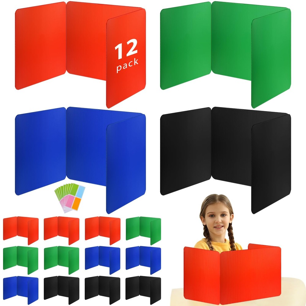 12 PCS Colorful Desk Dividers Students Waterproof Plastic Testing Folder