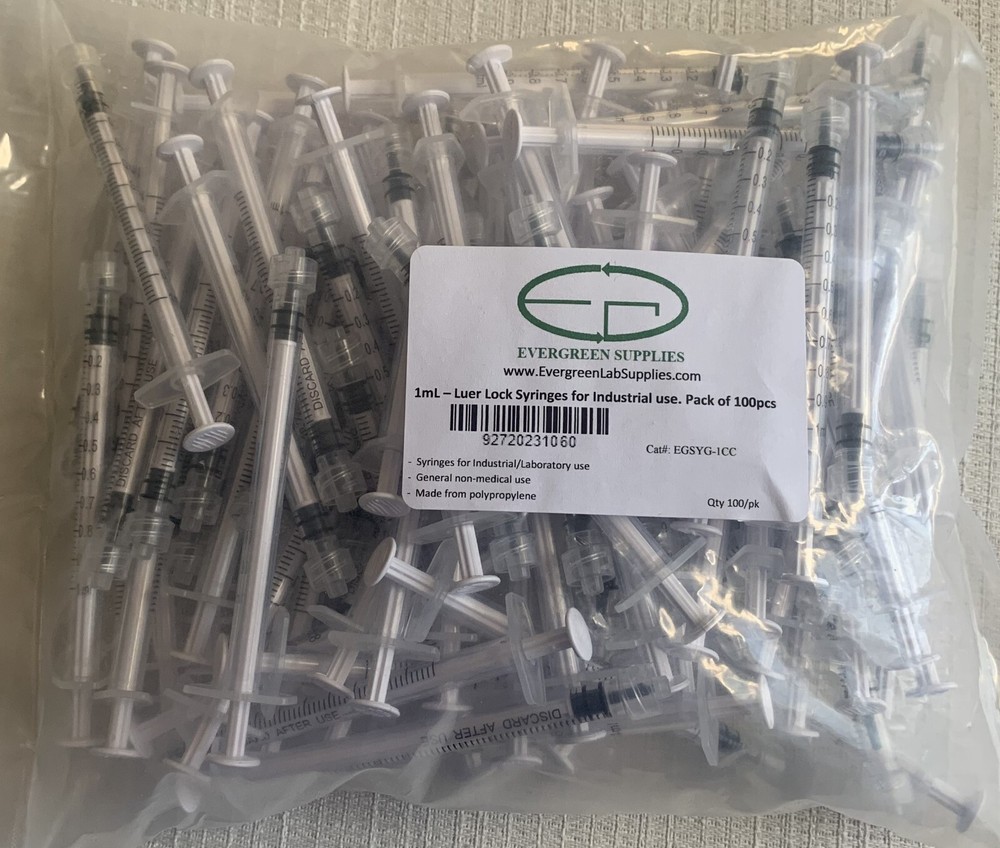 Luer-Lock Syringes without needles Disposable, Transparent, 100pcs, 1mL