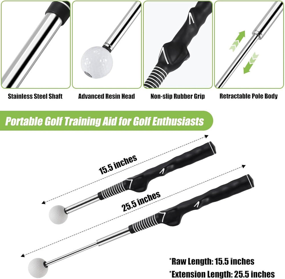 Retractable Golf Swing Training Aid Right-Handed Grip Trainer w Click Feedback