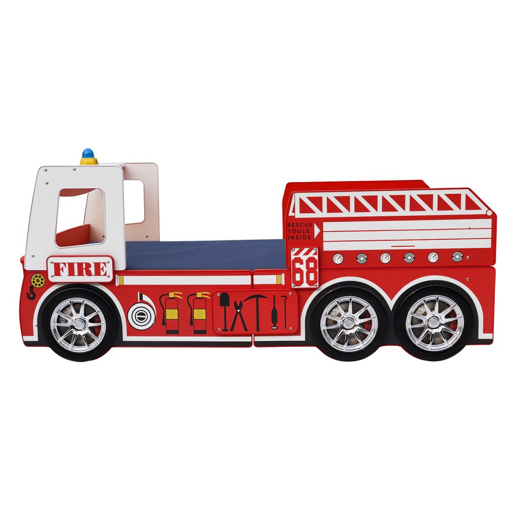Kids Fire Truck Bed with LED Lights - Solid Built & Kid-Friendly Design