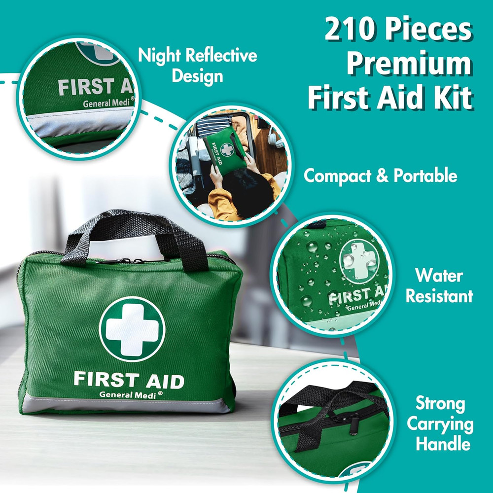 210 Piece First Aid Kit- Emergency Kit - Reflective Design - Includes Ice(Cold)