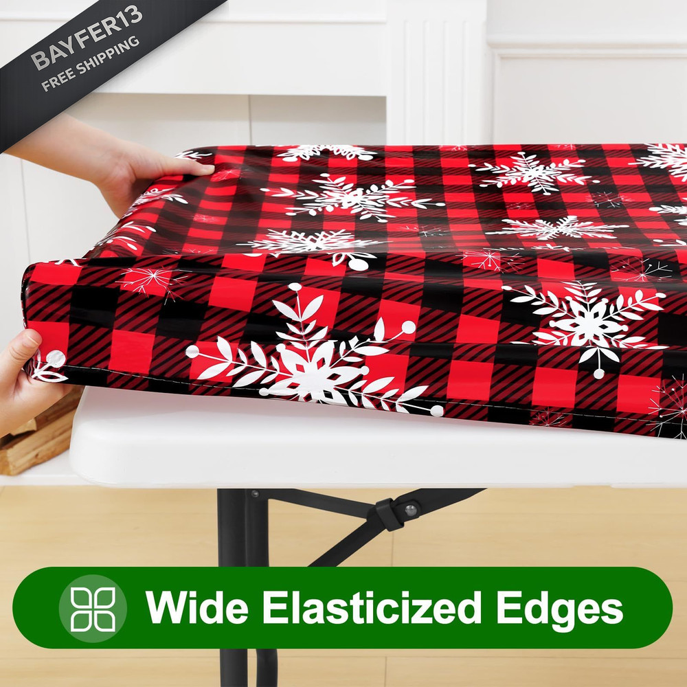 Smiry Plastic Christmas Tablecloth, 72" x 30" (Rectangular), Black & Red