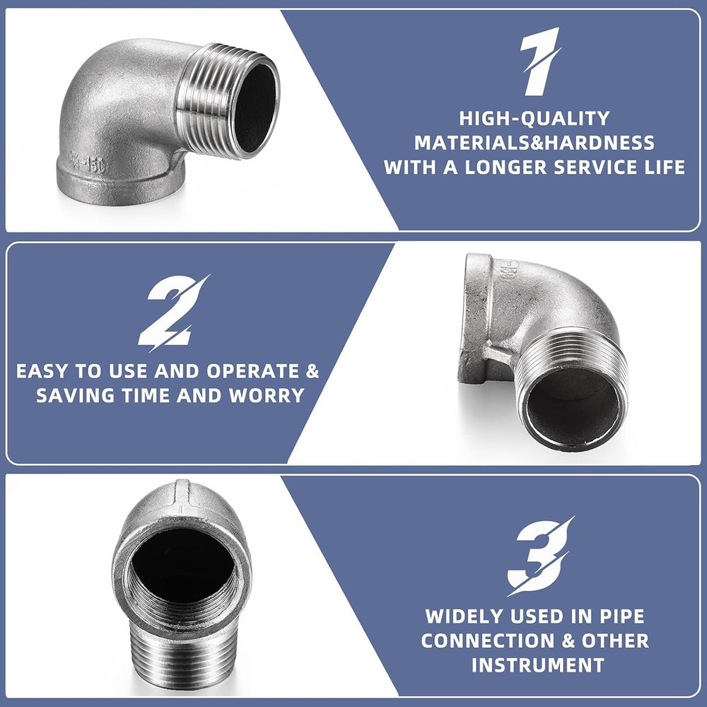 2Pcs 304 Stainless Steel 90 Degree Elbow 3/4 NPT Threaded Pipe Fitting Silver
