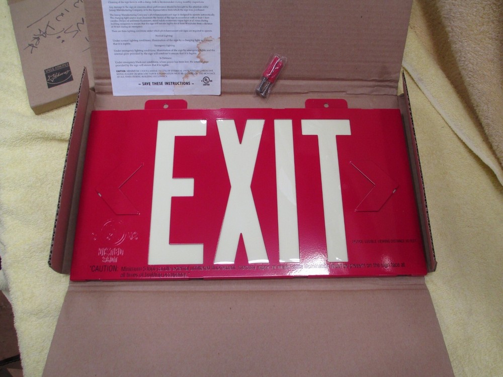 Brady 90885 Photoluminescent Exit Sign, Wall Mount, NOS, BS