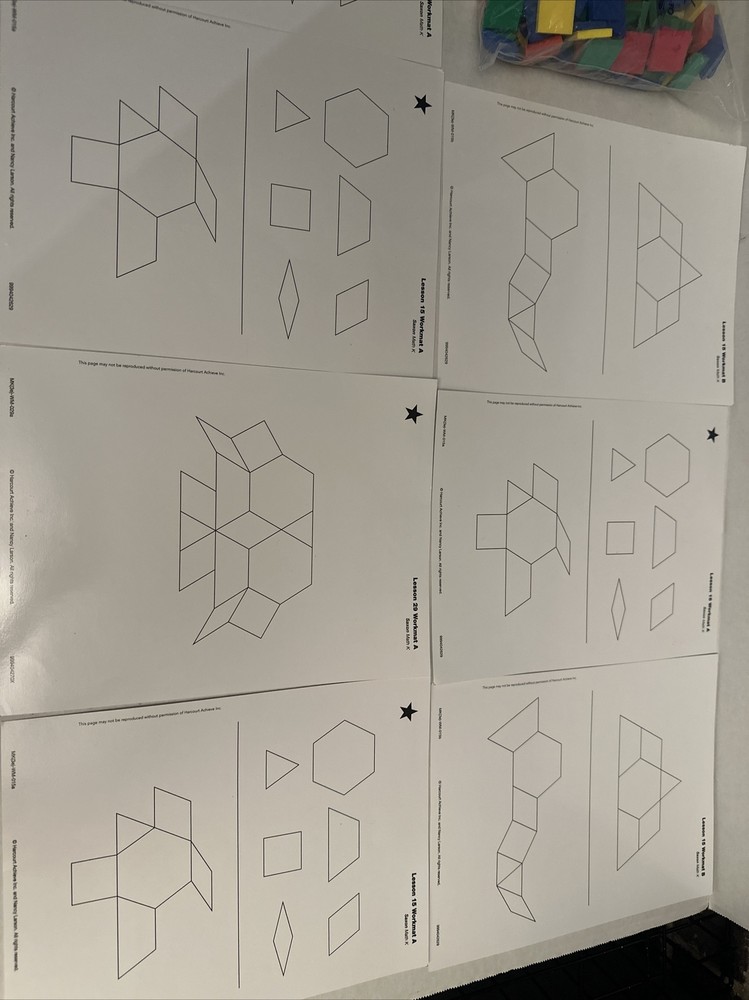 Pattern block Color 4414B geometric- 7 Interactive Activities Worksheets ￼