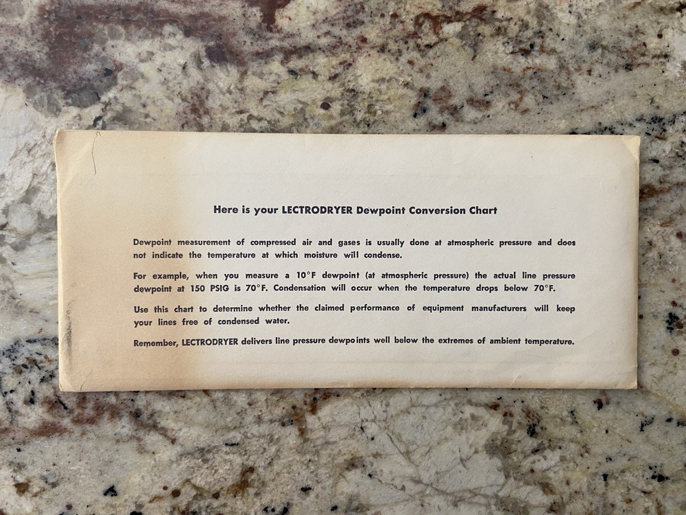 LECTRODRYER Dewpoint Conversion Chart Slide Rule ©1967