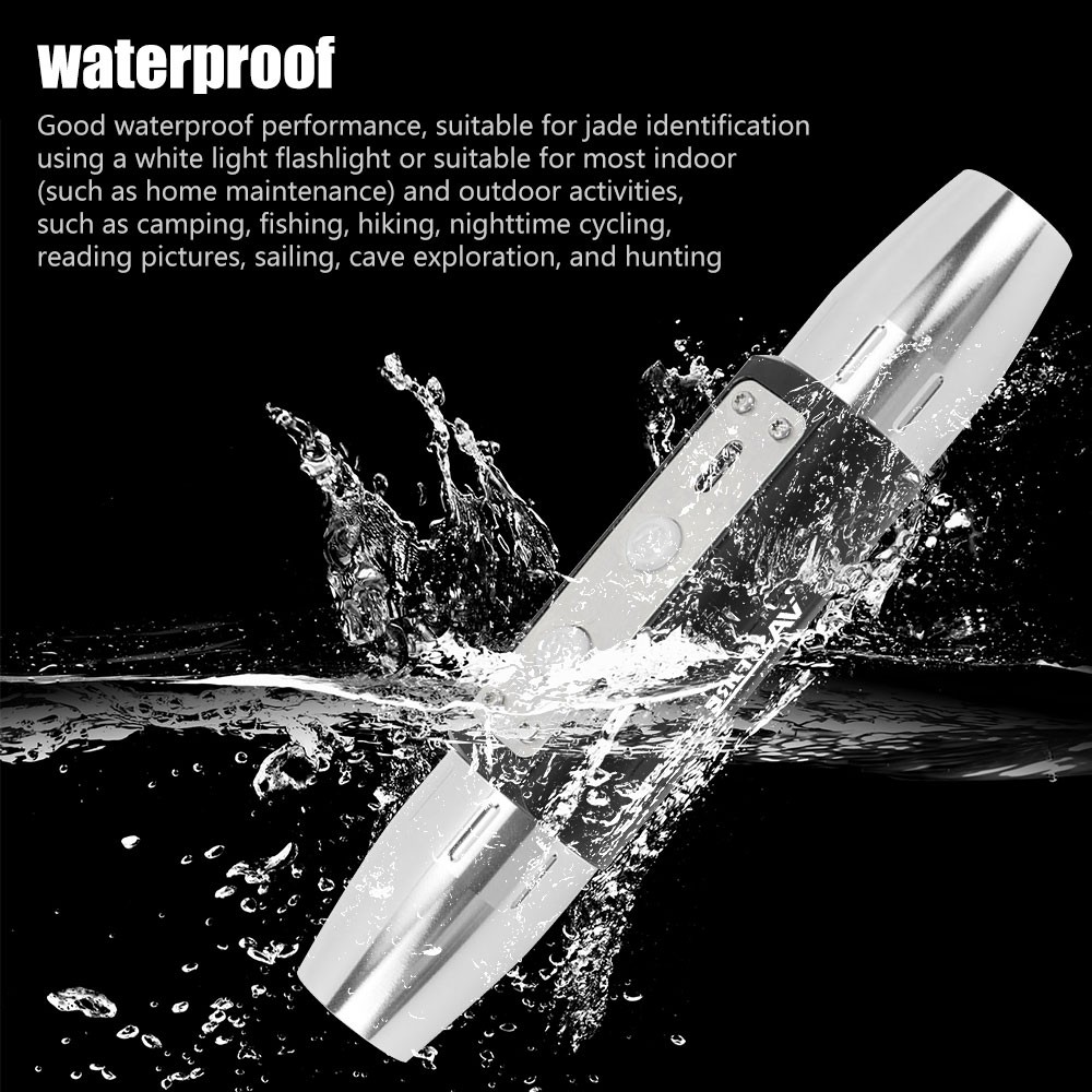 White Yellow BLUE UV Light Work LED Flashlight Torch Gemologist Tool USB Chargin