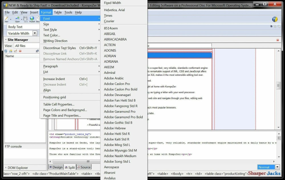 KompoZer Website Developer / Designer HTML Editing Software for Windows on USB