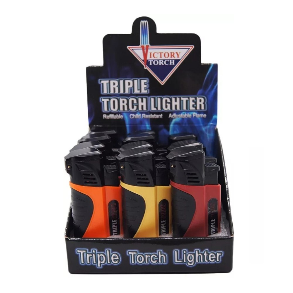 4 PACK Triple Jet Torch Lighter Adjustable Flame W/ Cigar Puncher Multiple Color