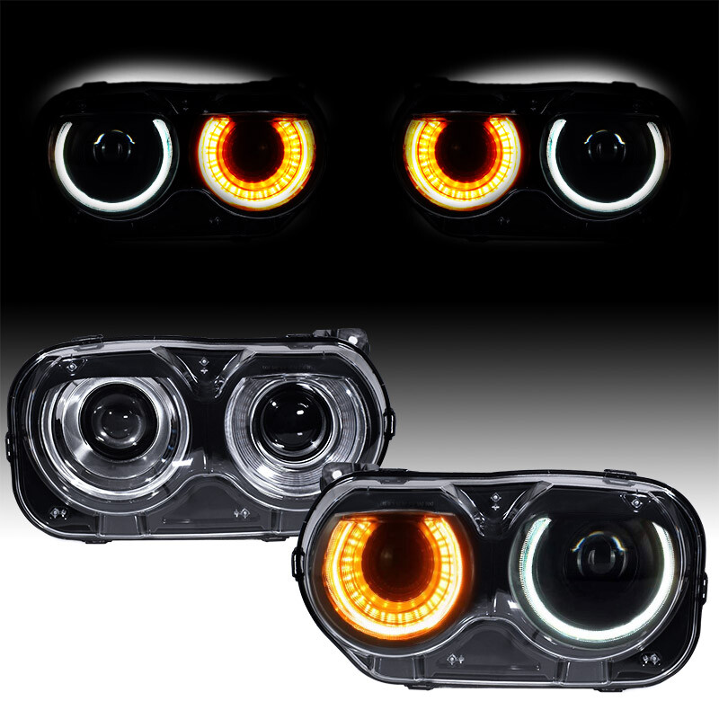 For 2015-2023 Dodge Challenger Headlight Assembly Projector Halogen W/ LED DRL
