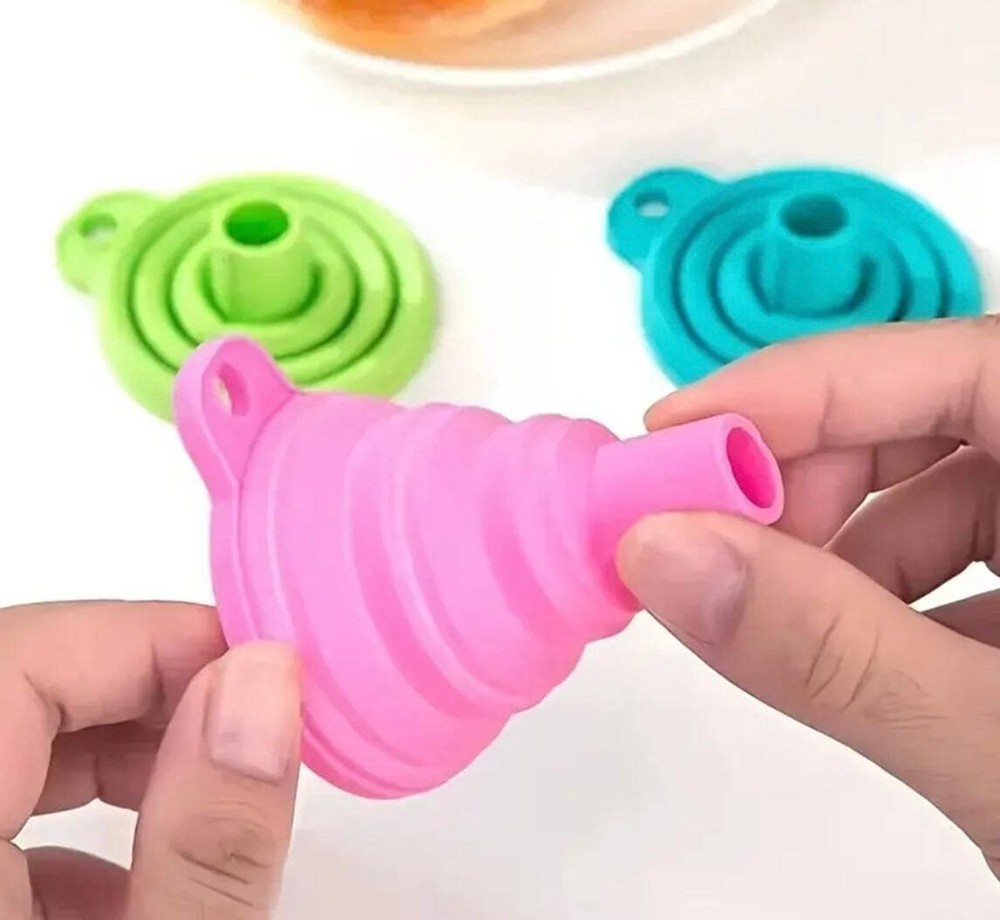 Collapsible Silicone Funnels 3-Pack - Mini Fold-Up Kitchen Funnels
