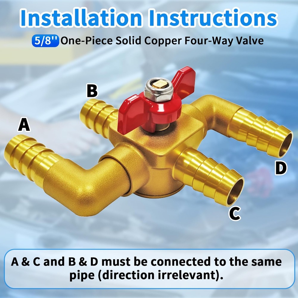 Yourheey Solid Brass 5/8'' 4Way Heater Control Valve – Automotive Heater Core...