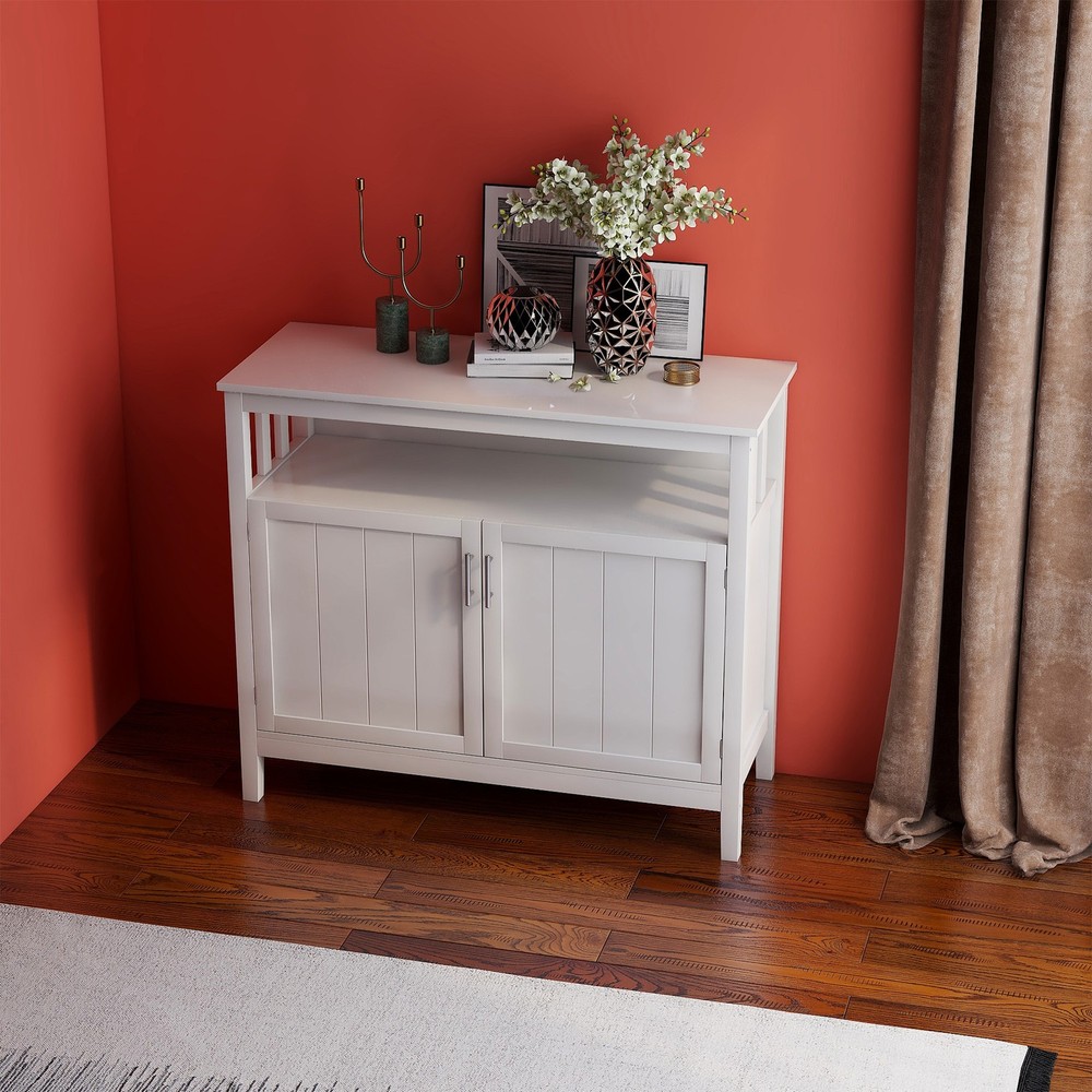 White Kitchen Storage Sideboard Buffet Server Cabinet, Adjustable Shelves