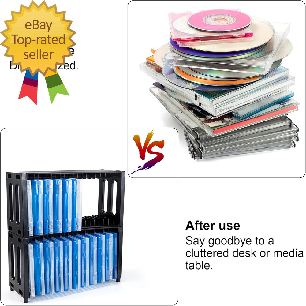 DVD Storage Rack Stackable ABS 2 Pack DVD Storage Organizer Can Hold 40 Slim DVD