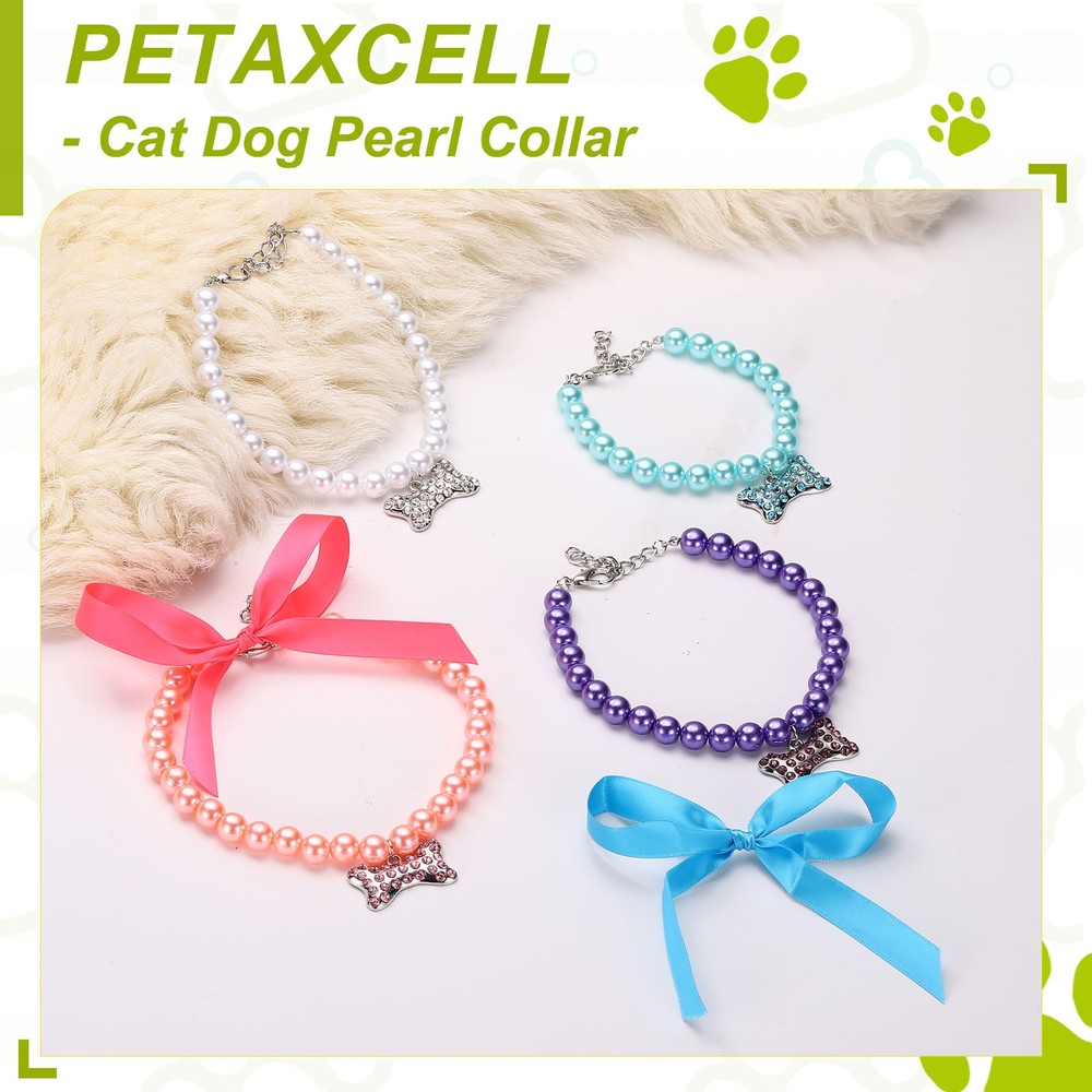 Cat Dog Pearl Collar, Small Bow Shape(L, White)
