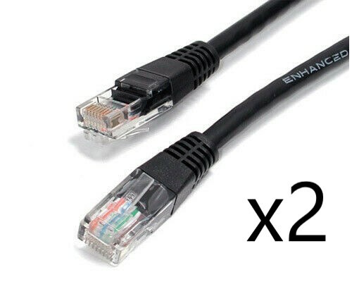 2 Pack Lot - 15ft CAT6 Ethernet Network LAN Router Patch Cable Cord Wire Black