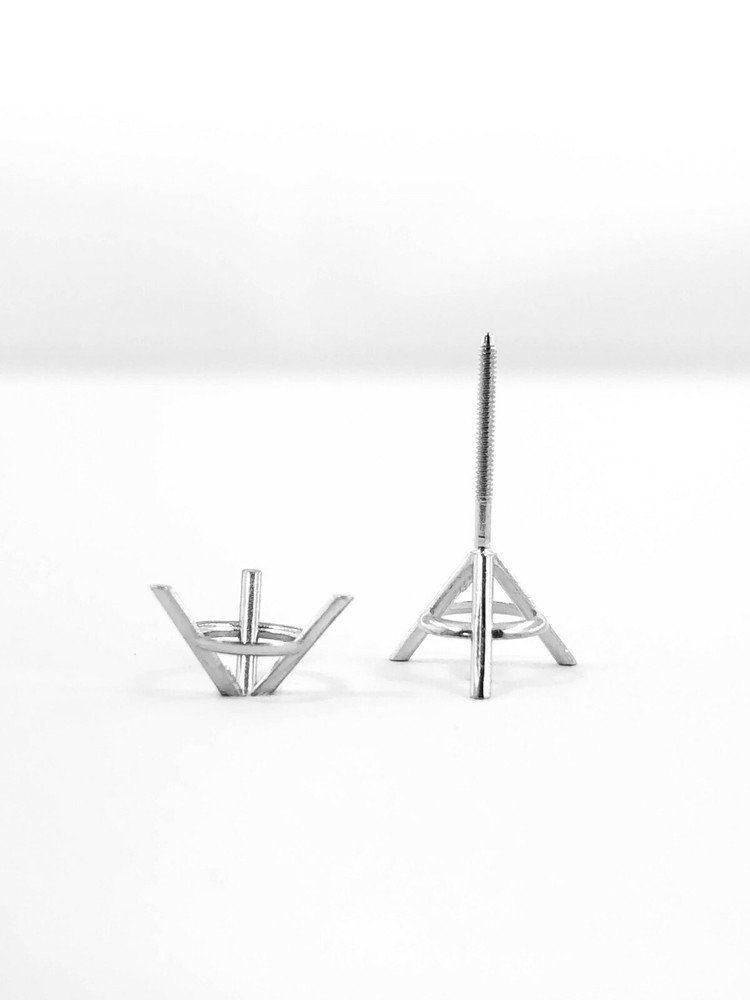 14K White Gold Stud Earring Finding Mounting Setting Round 3-Prong Martini Screw
