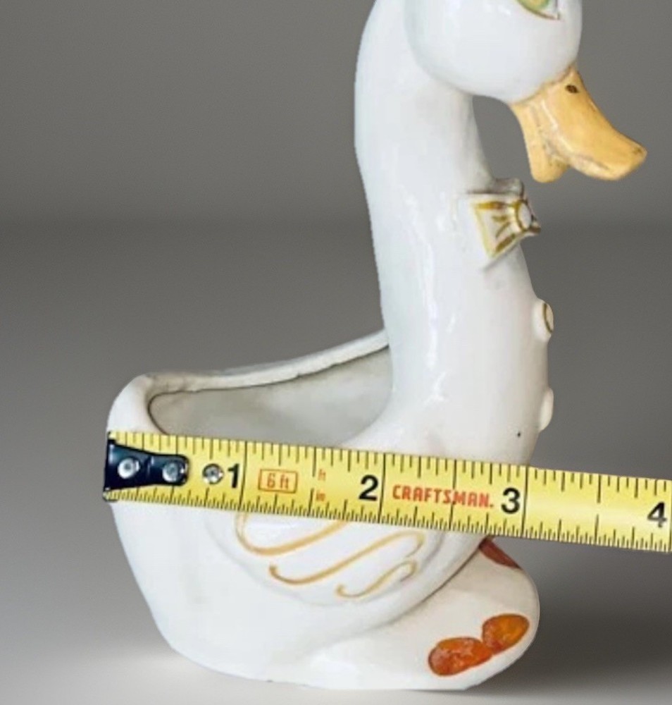 1920s Ceramic dapper duck anthropomorphic planter top hat bow tie 7” Tall